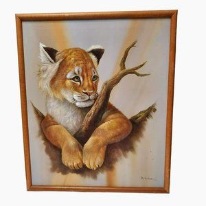 Vintage Don Erdman Original Oil Painting, Framed 25x21, Lion Cub Animal Portrait